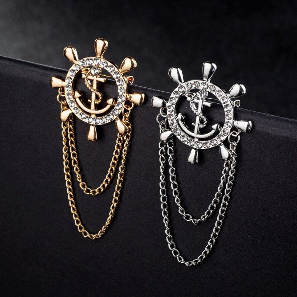 Brooch Pin Rodder Suit Rhinestone Sparkle Gemstone Anchor Pins - Picture 4 of 7